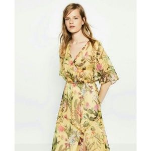 ZARA Yellow Botanical Flowers Floral Maxi Dress